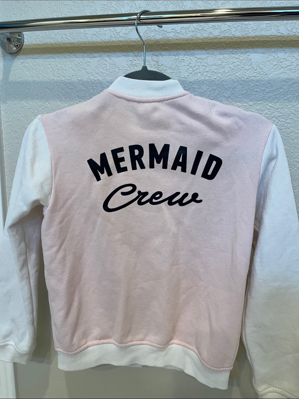 Forever 21 light Pink & White Kids Varsity Jacket Mermaid Crew size 10-12